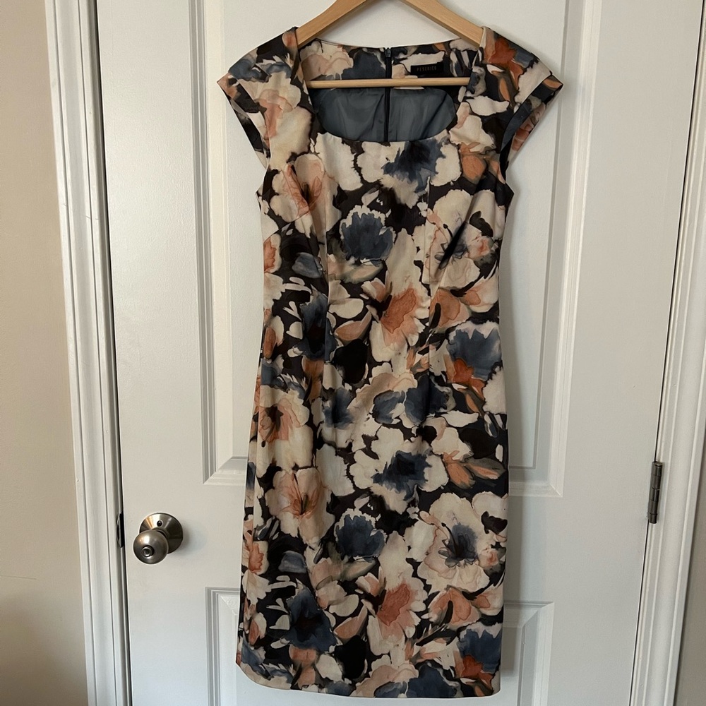 Peserico Cap Sleeve Floral Print Sheath Dress Size EU 40